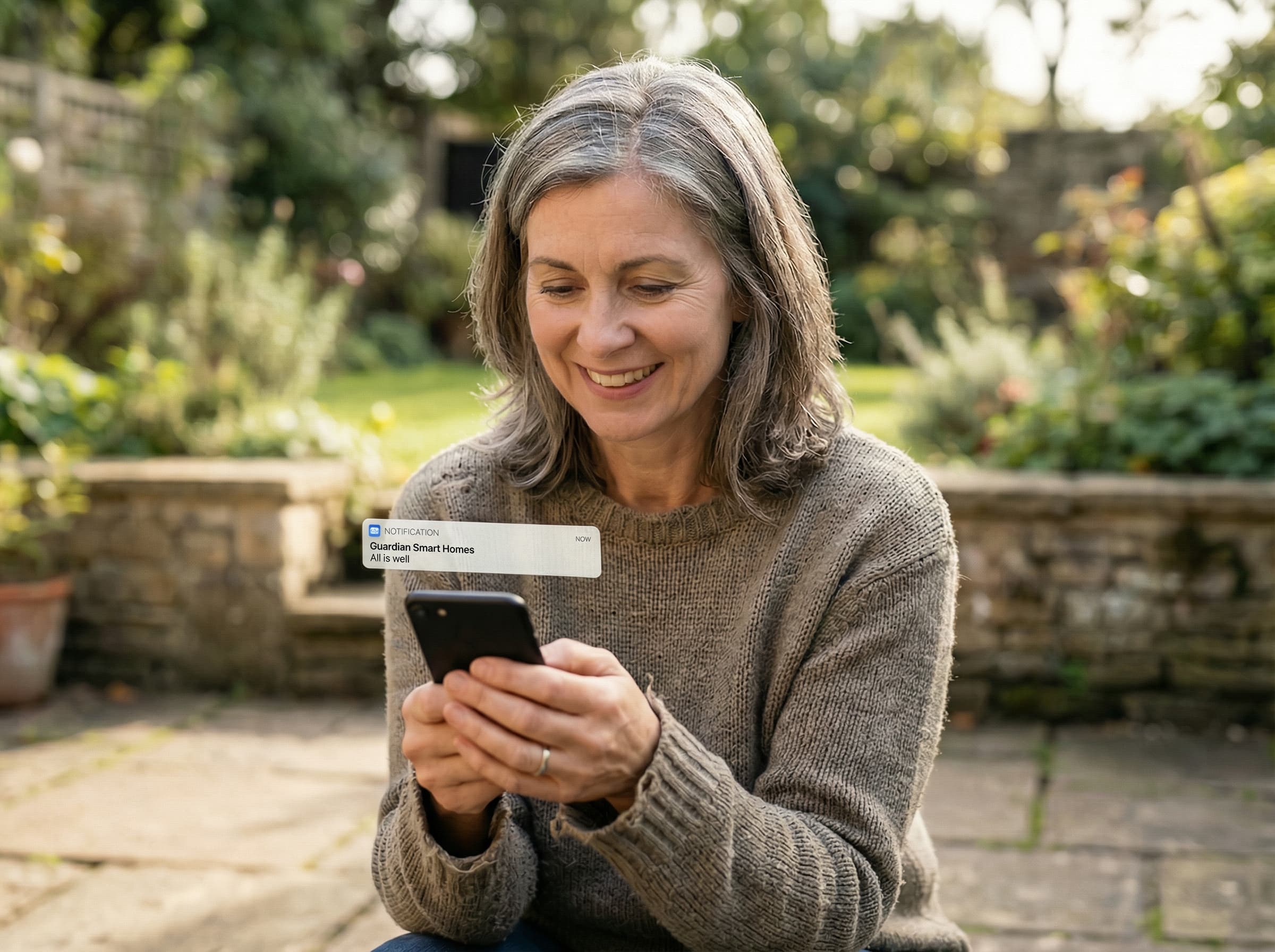 Daughter checking Guardian app with relief